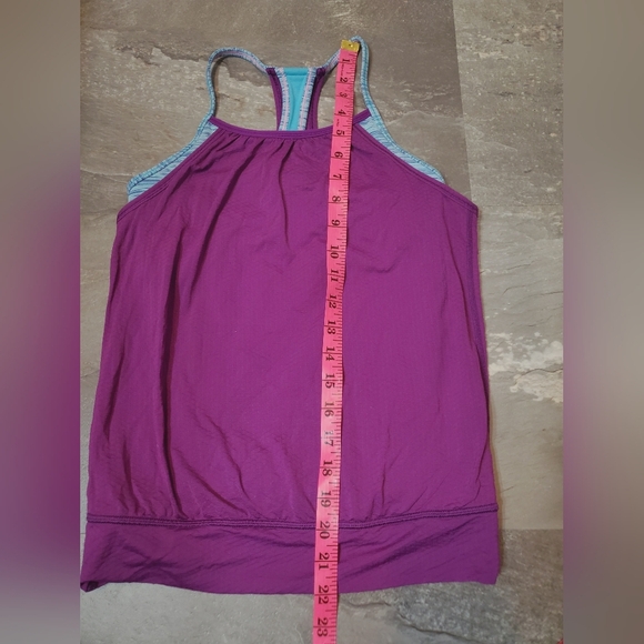 Ivivva by Lululemon tank top. Built in bra. Purple, blue, white. Girl size 10. - Picture 6 of 7